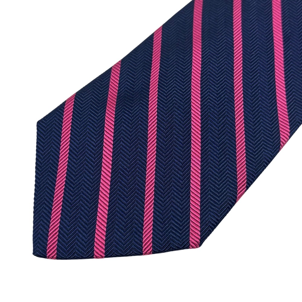 Brooks Brothers Makers Navy Pink Herringbone Striped 57" x 4" All Silk Necktie